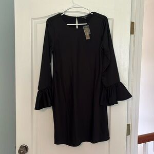 J. Crew Black Ruffled Sheath Dress with Bell Sleeves